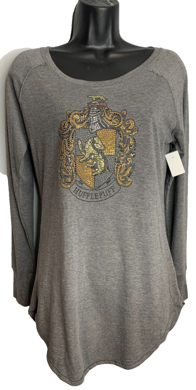 Harry Potter Round Neck Long Sleeve Jewel Crest T-Shirt Women's Small Gray